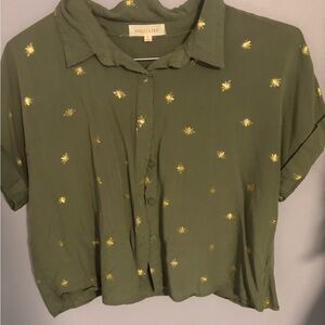 Solitaire Olive Shirt with Gold Bee Embroidery